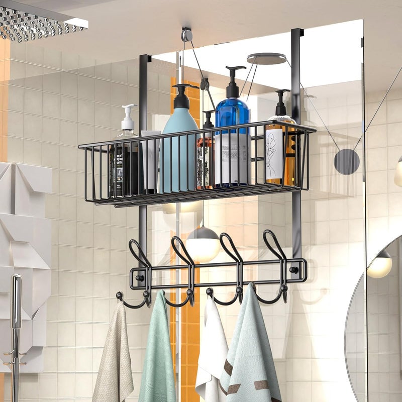 Kaiferty Over The Door Hooks Organizer,Door Hanger Door Storage with Basket,Over The Door Towel Rack Coat Hooks with 12 Hooks,for Bathroom,Bedroom,Kitchen,Office,Apartment(Black) - Image 2